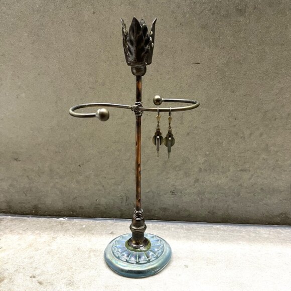 Vtg Handmade Art Deco Drop Pierced Earrings w/Tiny Crystal Accent & Lever Backs - Picture 4 of 4